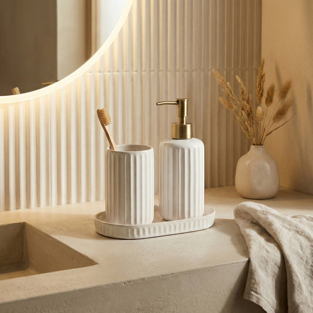 White Ceramic Soap Dispenser with Gold Pump