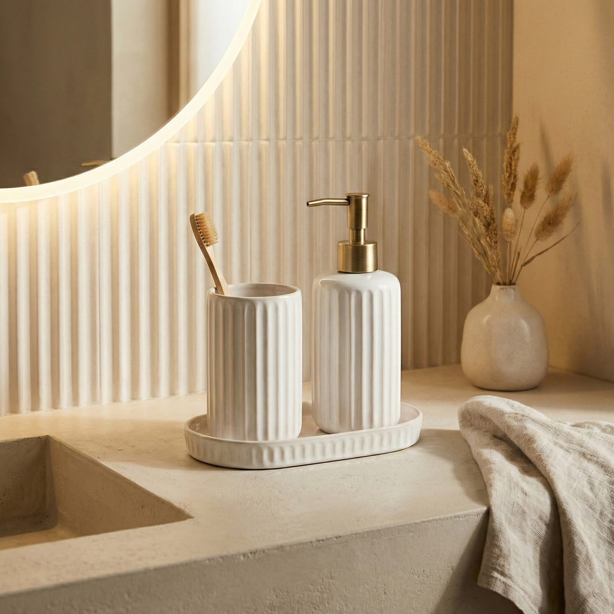White Ceramic Soap Dispenser with Gold Pump