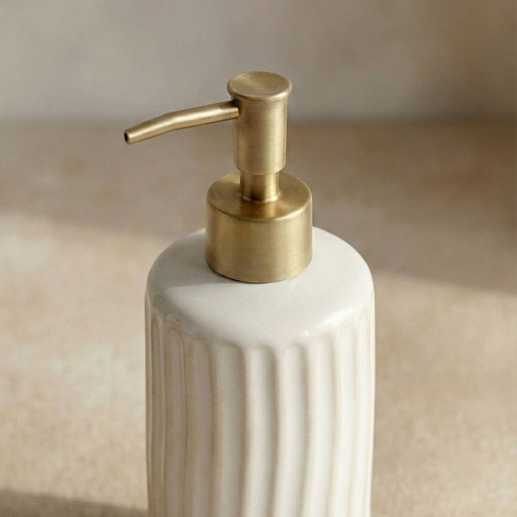 White Ceramic Soap Dispenser with Gold Pump