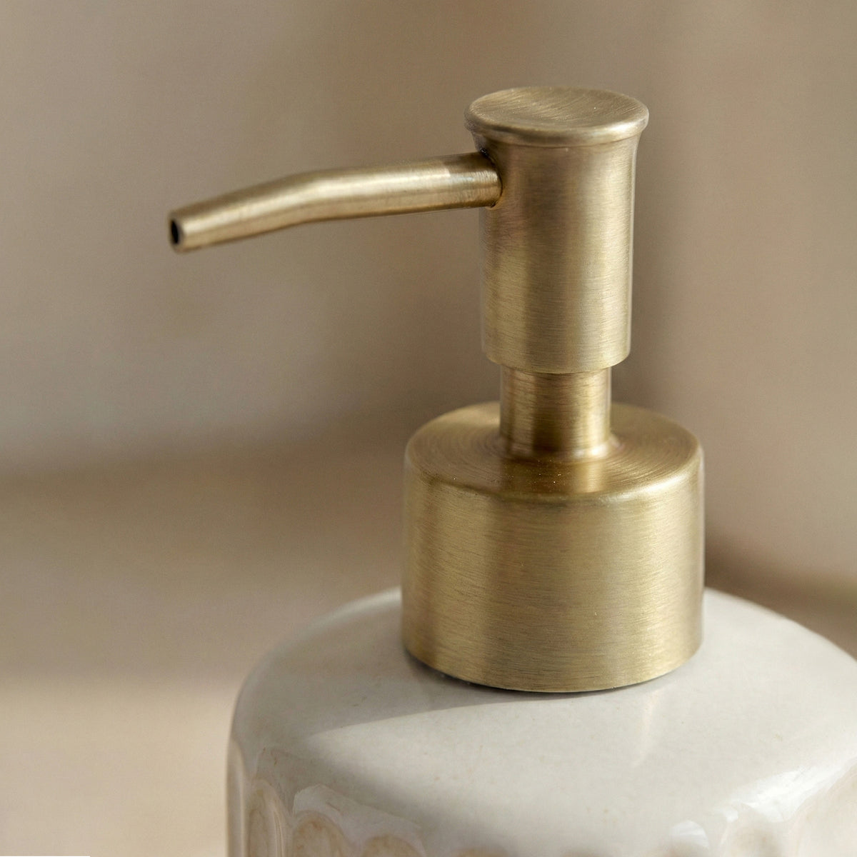 White Ceramic Soap Dispenser with Gold Pump
