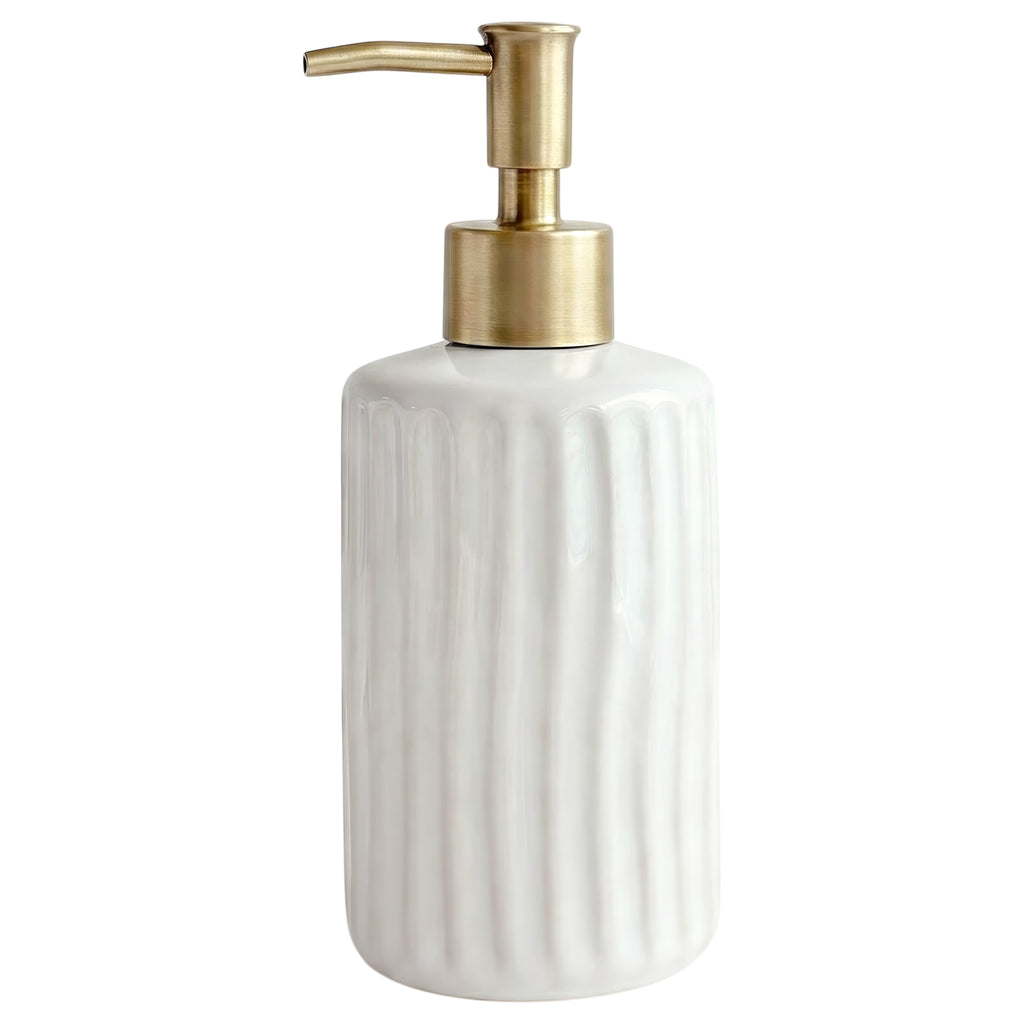 White Ceramic Soap Dispenser with Gold Pump