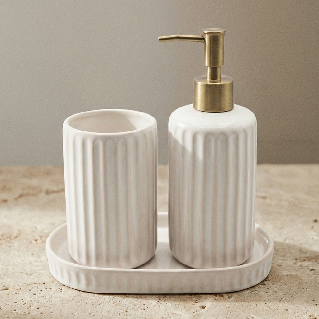 White Ceramic Soap Dispenser with Gold Pump