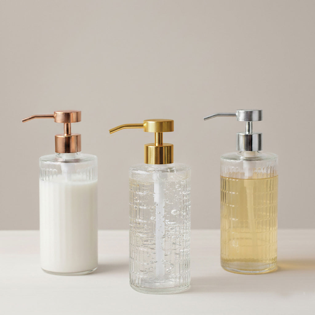 Fluted Glass Dispenser with Gold Pump
