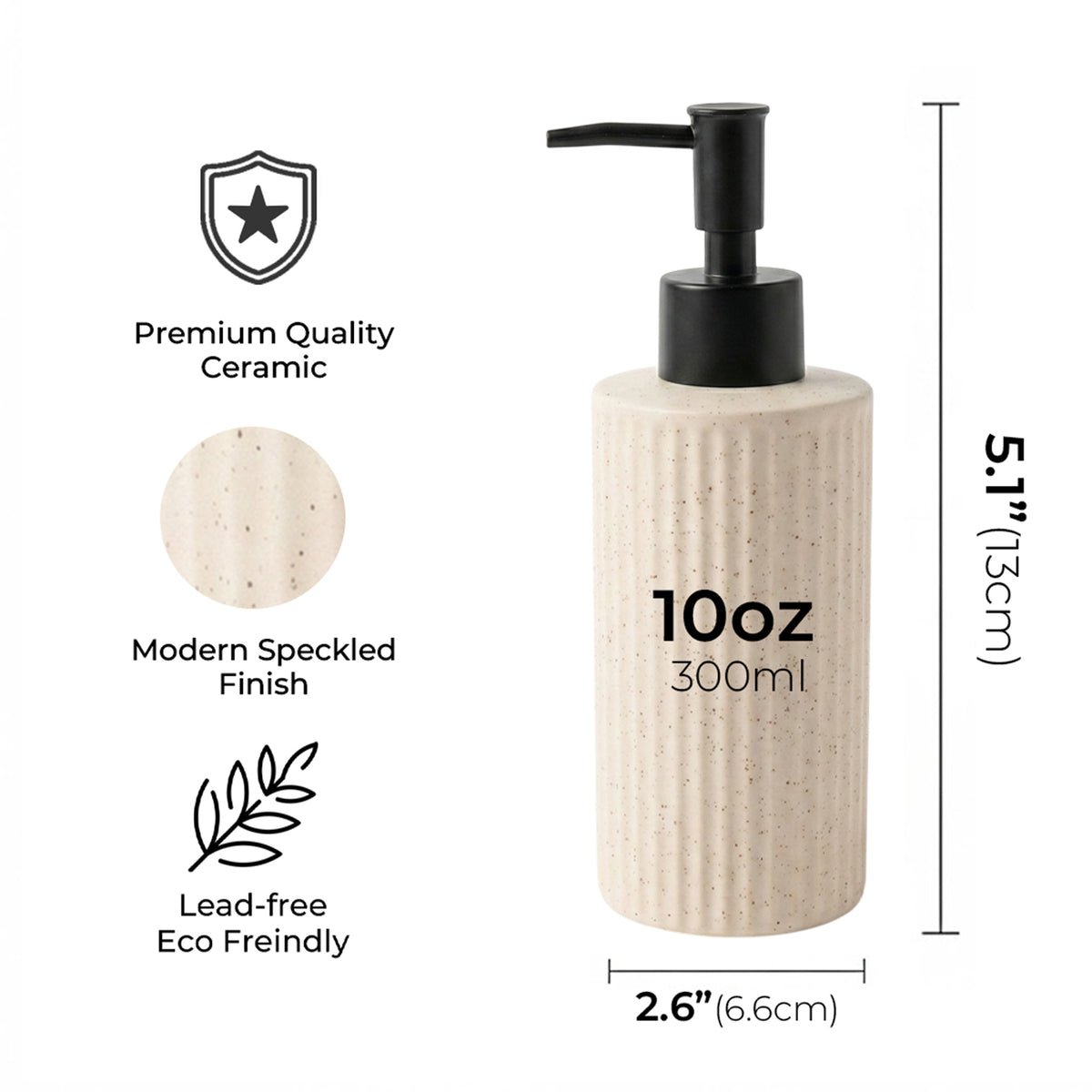 Small Beige Speckled Ceramic Soap Dispenser with Matte Black Pump
