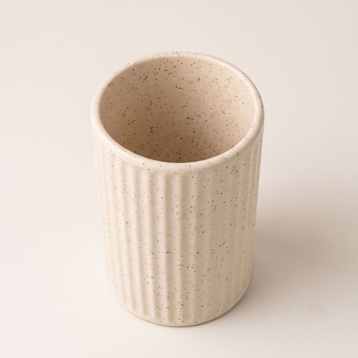 Small Beige Speckled Ceramic Toothbrush Holder