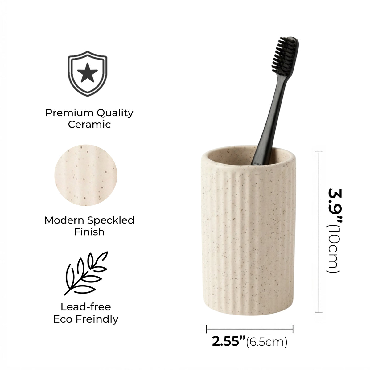 Small Beige Speckled Ceramic Toothbrush Holder