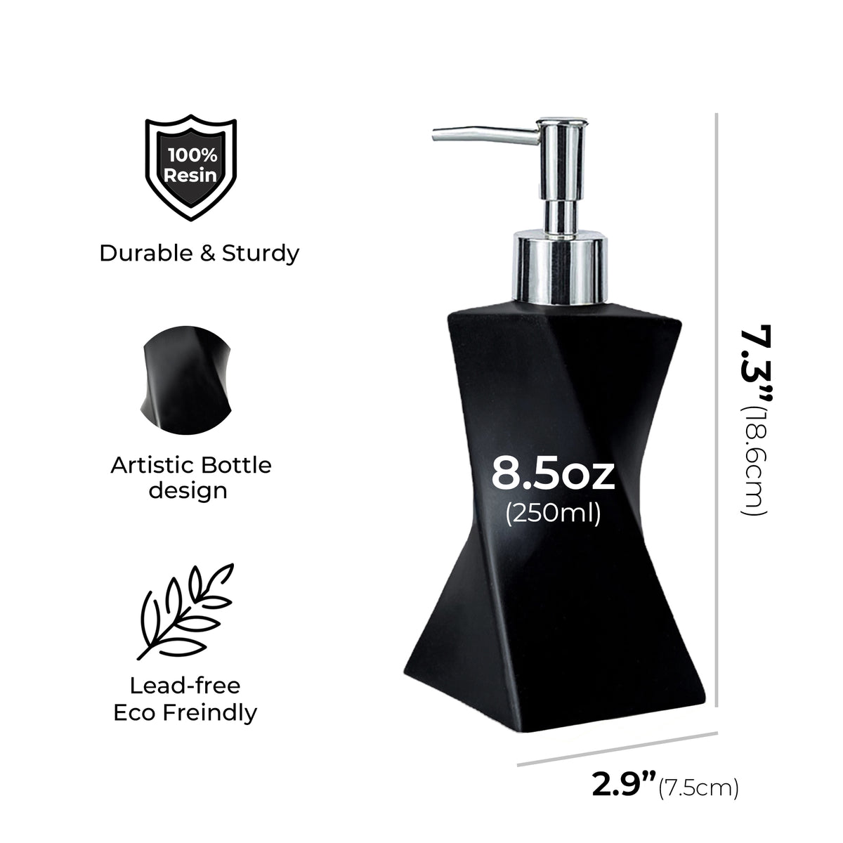 Modern Black Soap Dispenser with Silver Pump