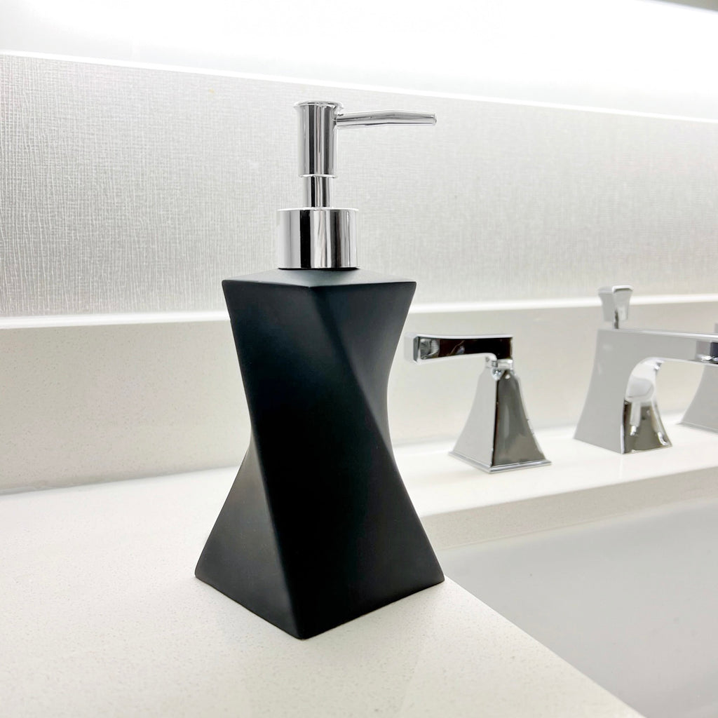 Modern Black Soap Dispenser with Silver Pump