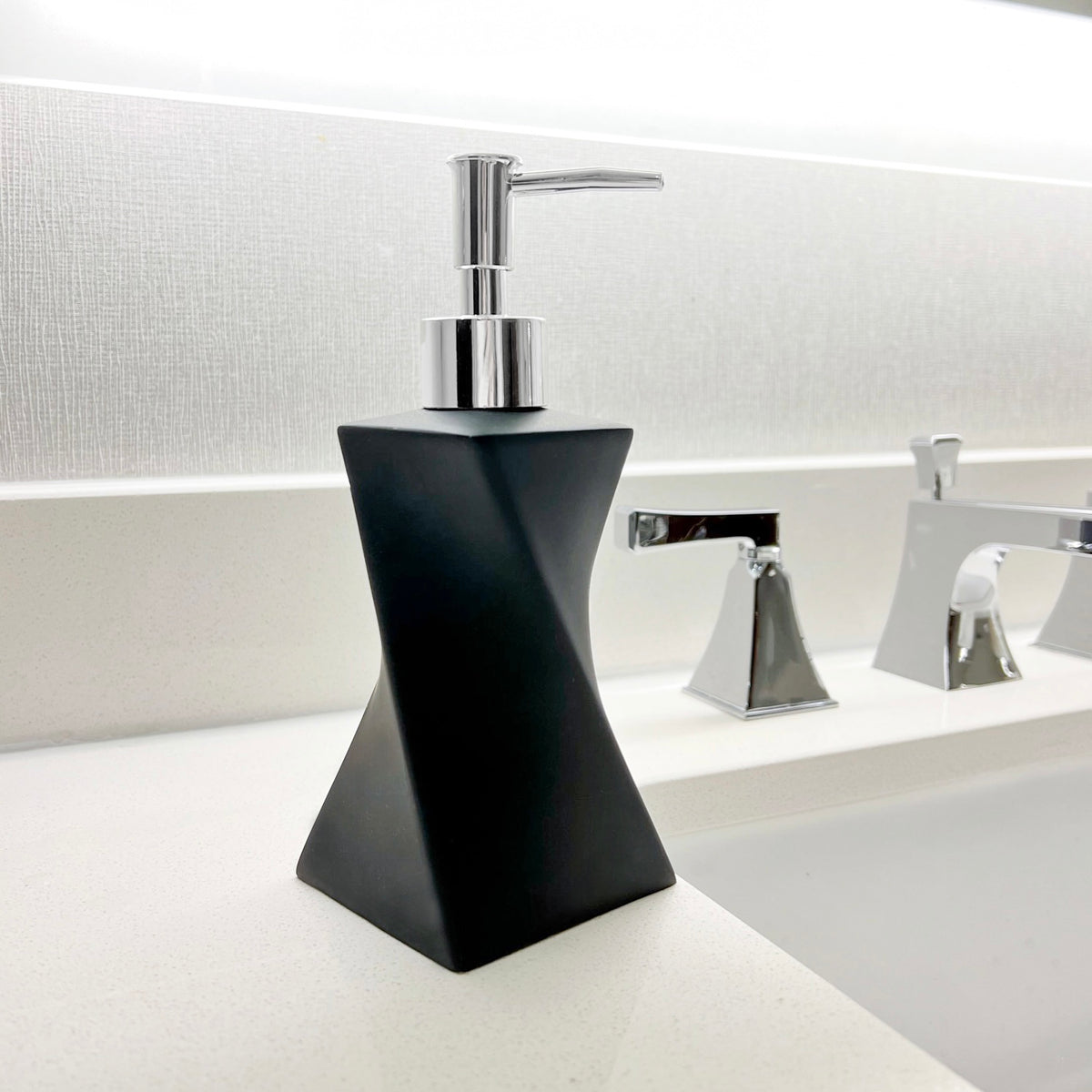 Modern Black Soap Dispenser with Silver Pump