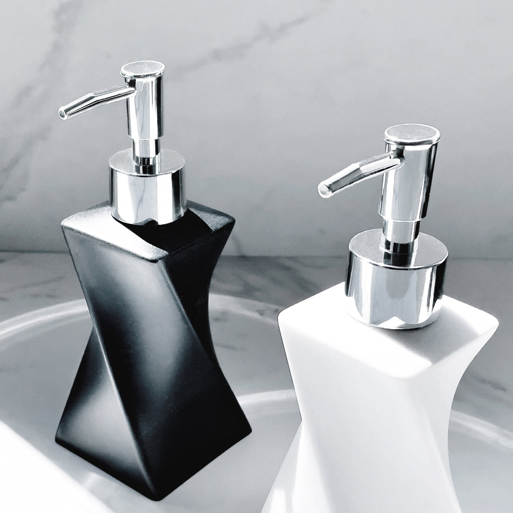 Modern Black Soap Dispenser with Silver Pump