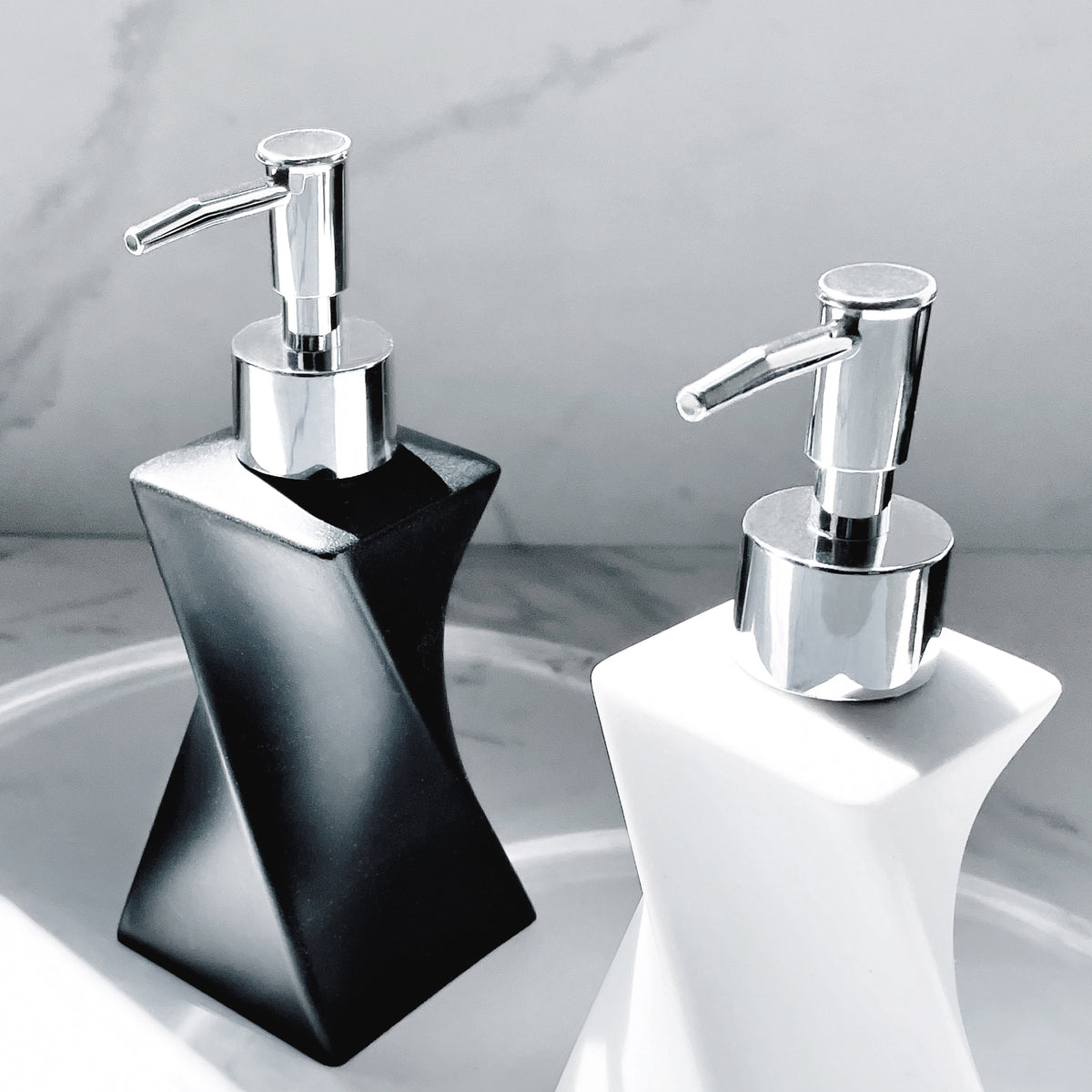 Modern Black Soap Dispenser with Silver Pump