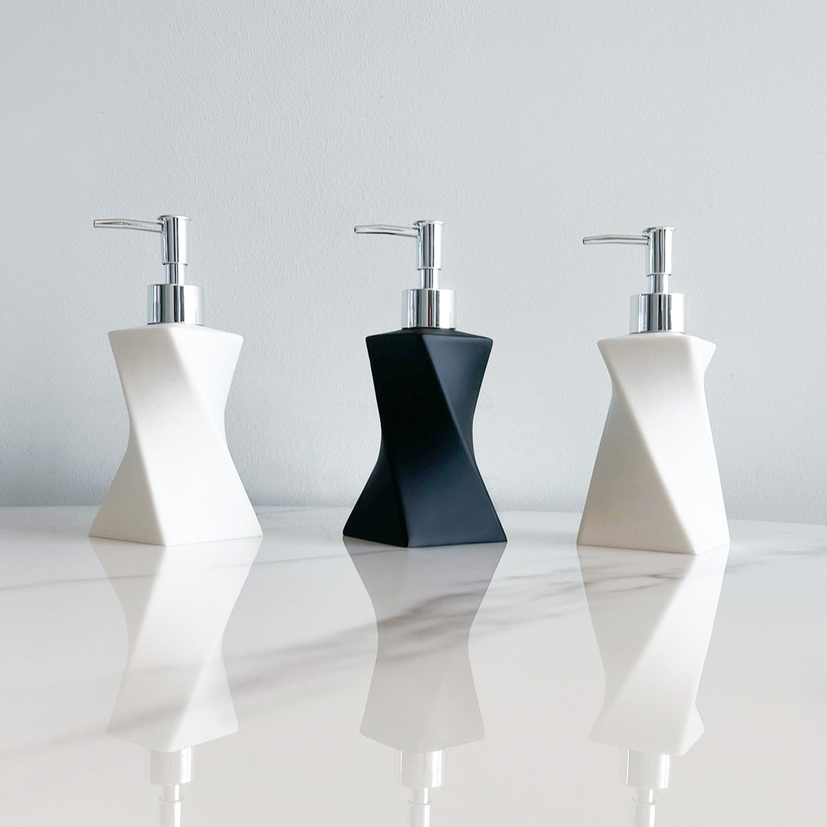 Modern White Soap Dispenser with Silver Pump