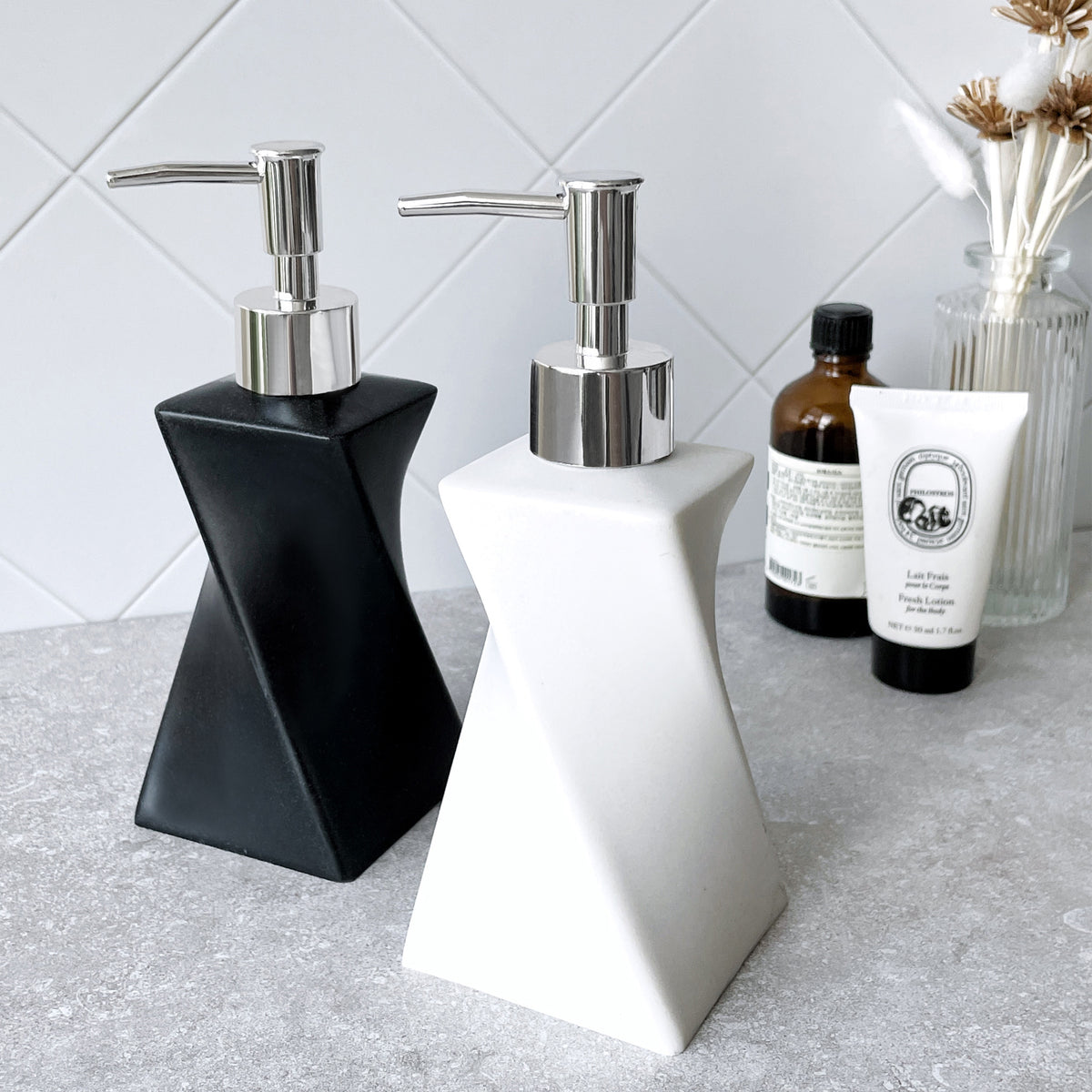 Modern White Soap Dispenser with Silver Pump