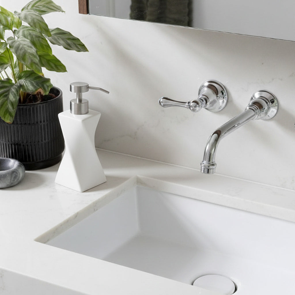 Modern White Soap Dispenser with Stainless Steel Pump