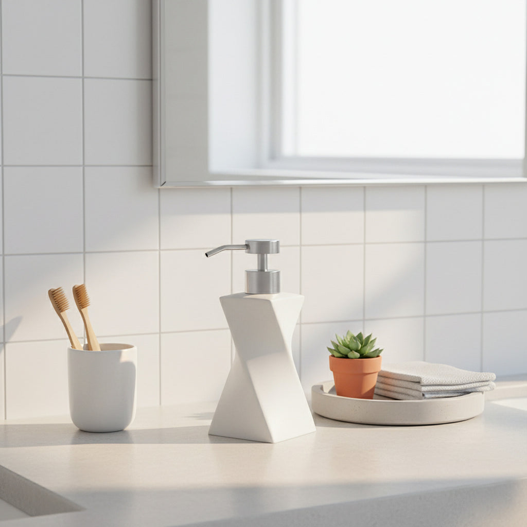 Modern White Soap Dispenser with Stainless Steel Pump