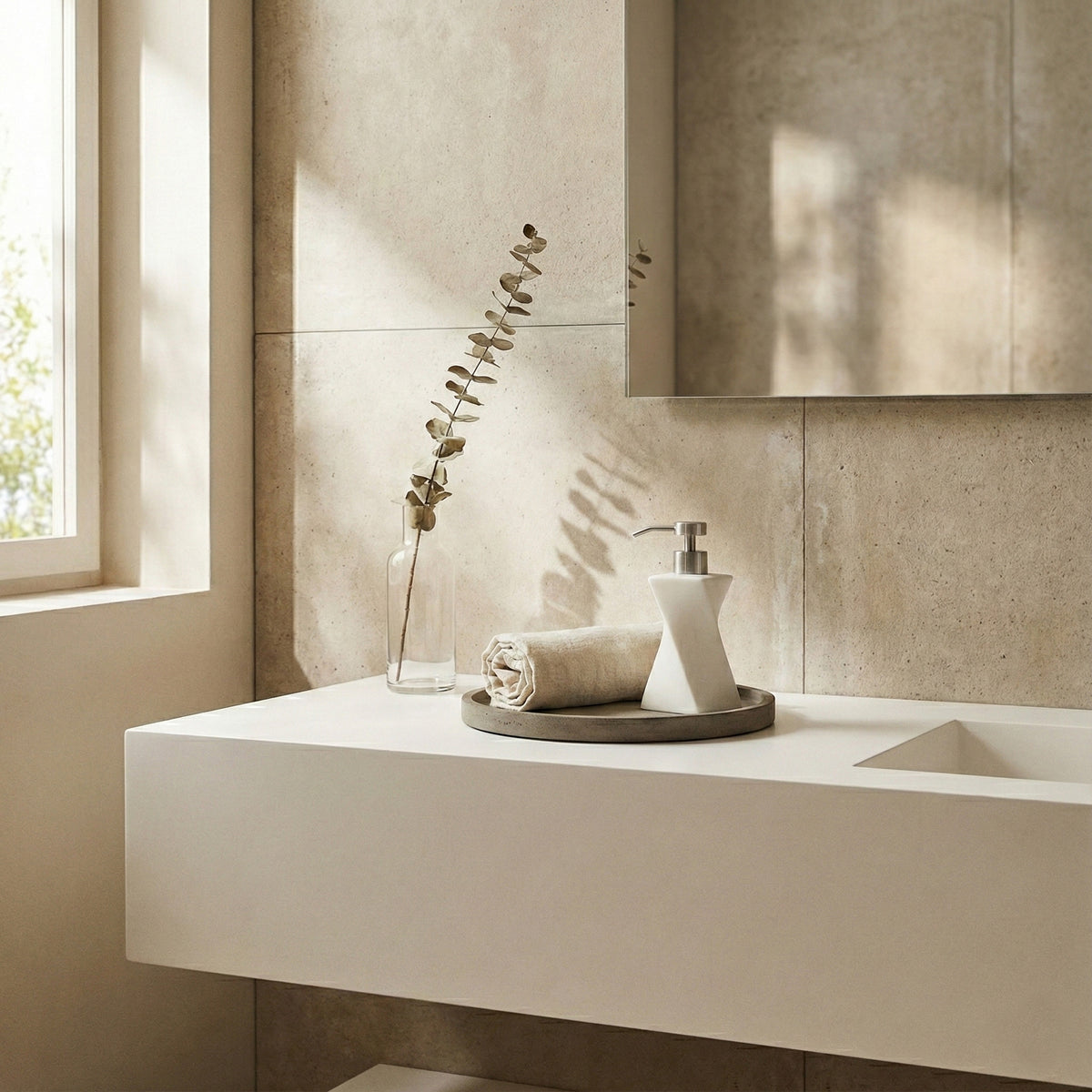 Modern White Soap Dispenser with Stainless Steel Pump