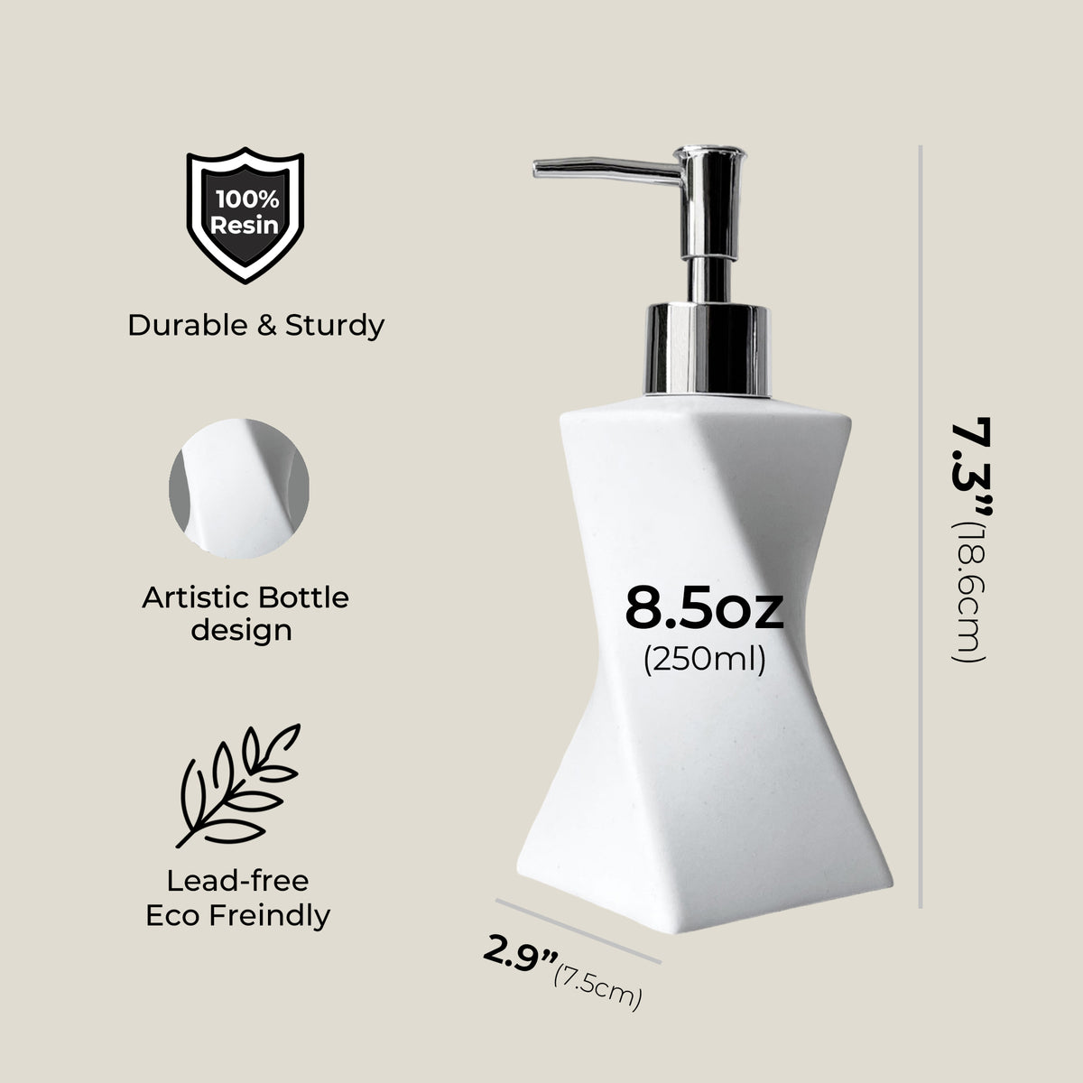 Modern White Soap Dispenser with Silver Pump