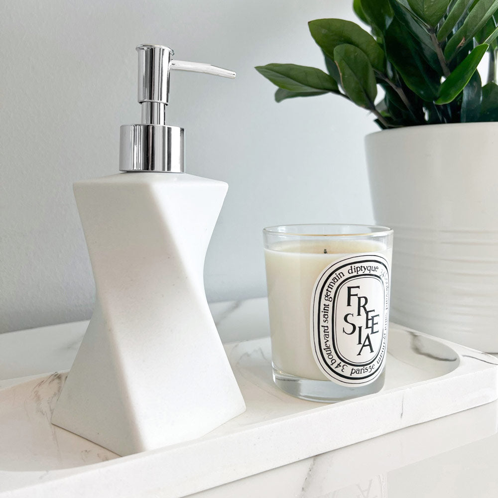 Modern White Soap Dispenser with Silver Pump