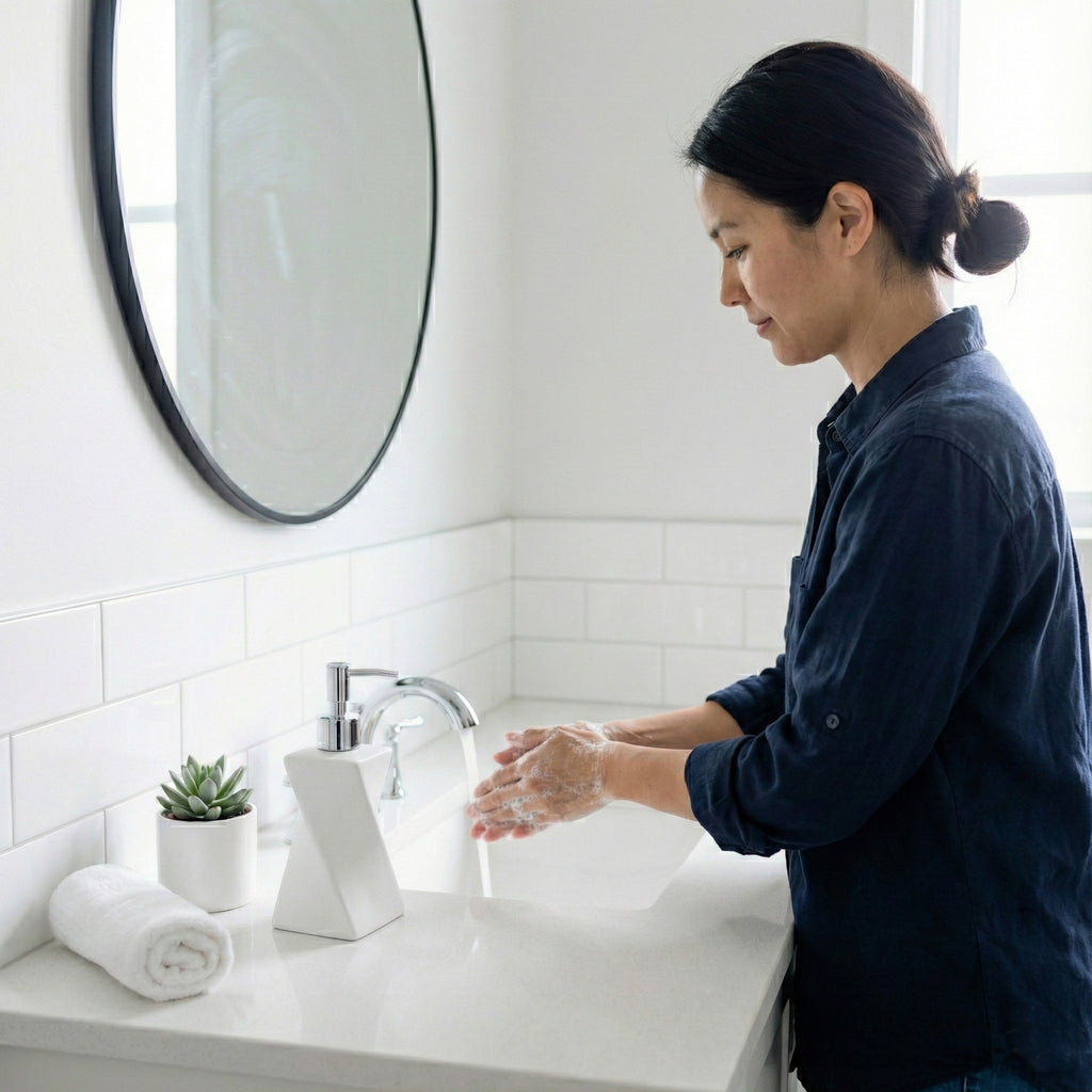 Modern White Soap Dispenser with Silver Pump