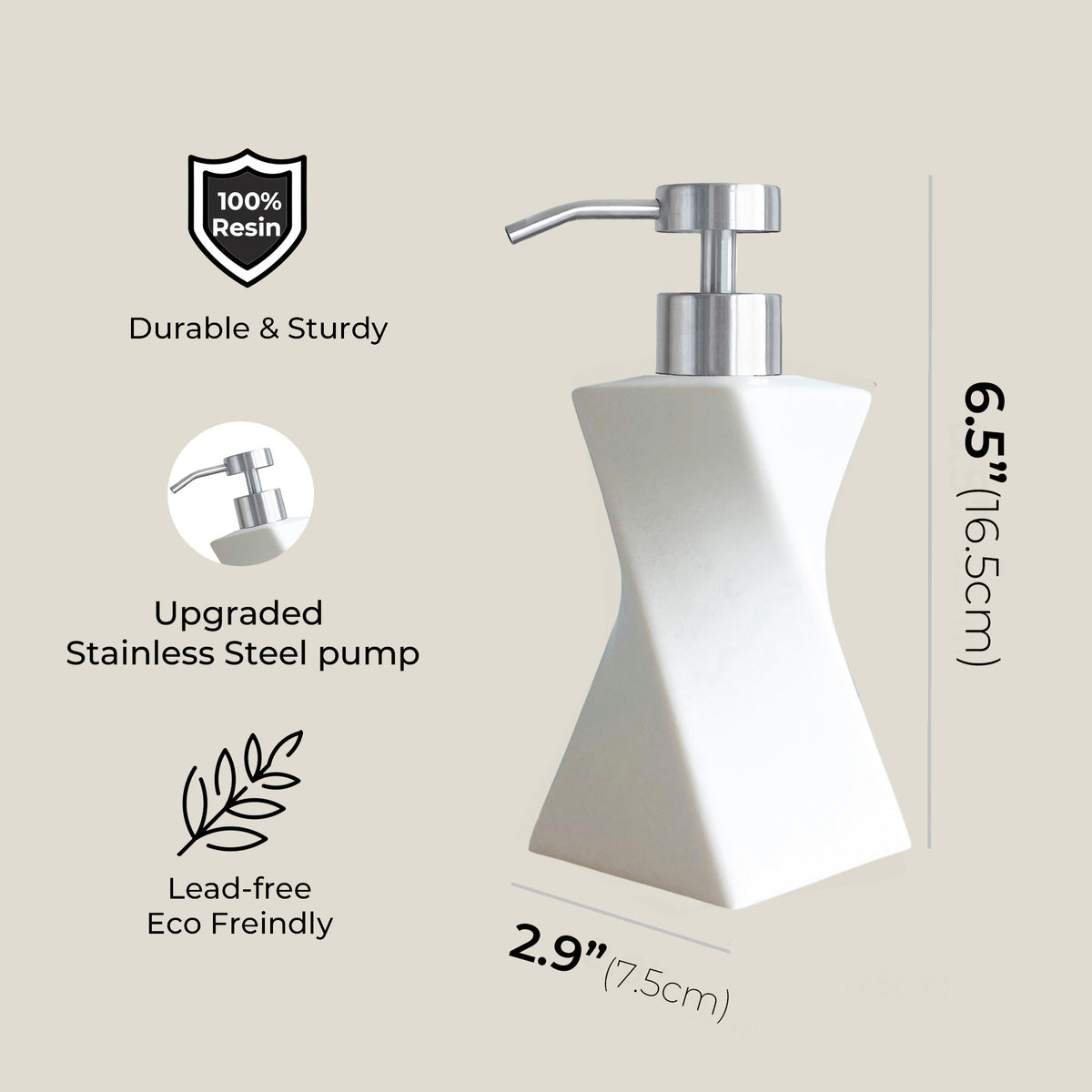 Modern White Soap Dispenser with Stainless Steel Pump